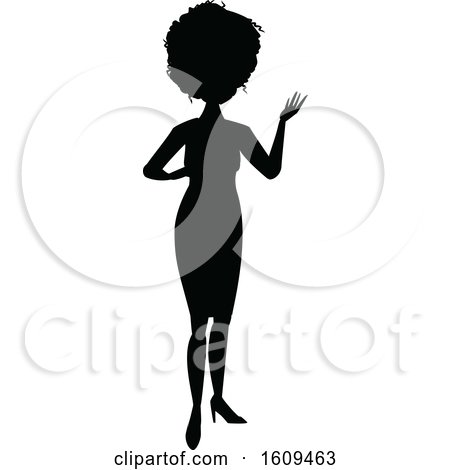 Clipart of a Silhouetted Business Woman Presenting - Royalty Free Vector Illustration by peachidesigns