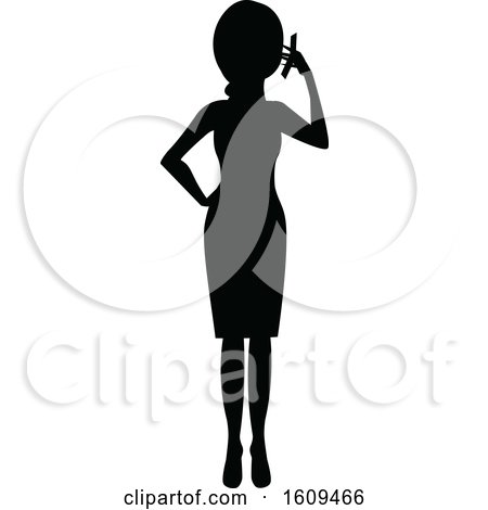Clipart of a Silhouetted Business Woman Talking on a Cell Phone - Royalty Free Vector Illustration by peachidesigns