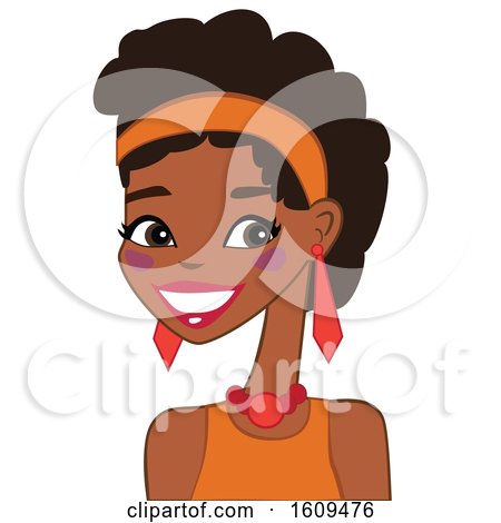 Clipart of a Beautiful Black Woman in Orange - Royalty Free Vector Illustration by peachidesigns