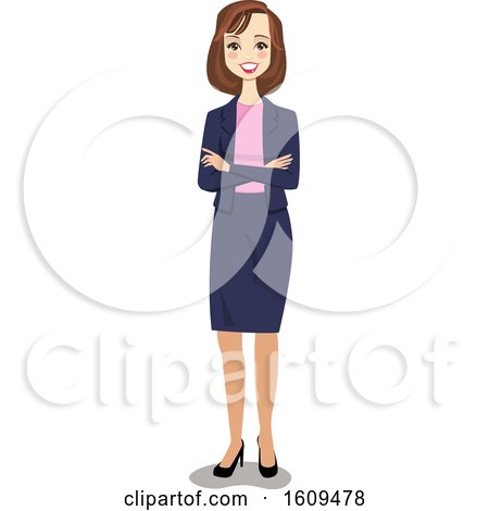 Clipart of a Happy White Business Woman with Folded Arms - Royalty Free Vector Illustration by peachidesigns