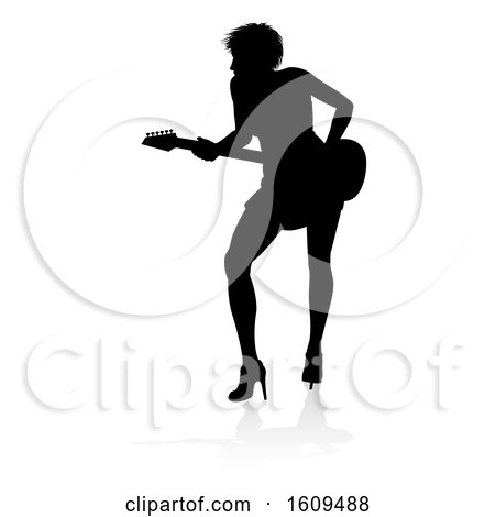 Musician Guitarist Silhouette, with a Reflection or Shadow, on a White Background by AtStockIllustration