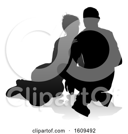 Young Couple People Silhouette, with a Reflection or Shadow, on a White Background by AtStockIllustration