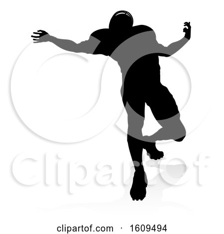 American Football Player Silhouette, with a Reflection or Shadow, on a White Background by AtStockIllustration