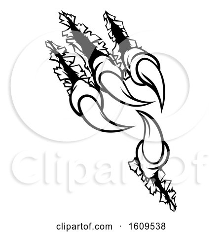 Clipart of Black and White Sharp Claws Shredding Through Material - Royalty Free Vector Illustration by AtStockIllustration