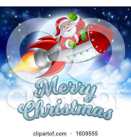 Merry Christmas Santa Claus Rocket Cartoon by AtStockIllustration