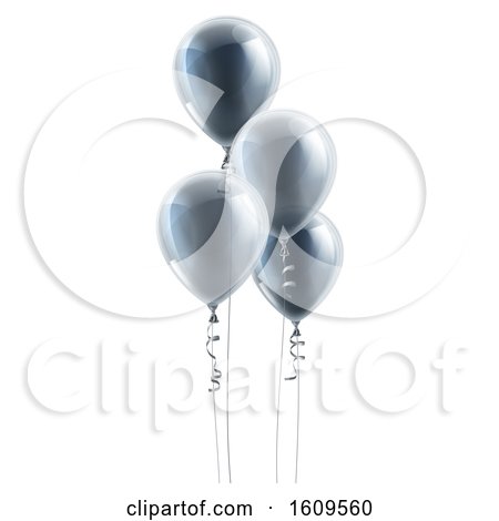 Clipart of a Group of 3d Silver Party Balloons - Royalty Free Vector Illustration by AtStockIllustration