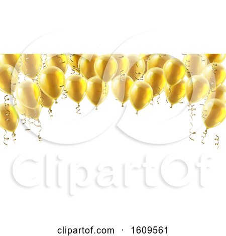 Clipart of a 3d Border of Gold Party Balloons - Royalty Free Vector Illustration by AtStockIllustration