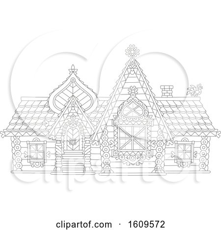 Clipart of a Lineart Fairy Tale Log House - Royalty Free Vector Illustration by Alex Bannykh