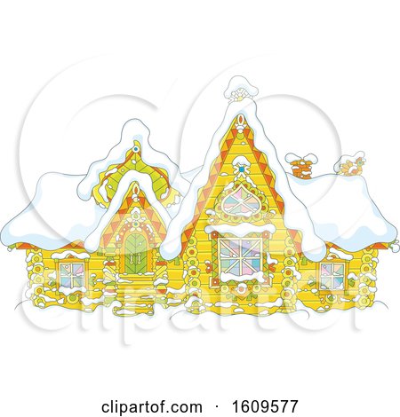 Clipart of a Fairy Tale Log House with Winter Snow - Royalty Free Vector Illustration by Alex Bannykh