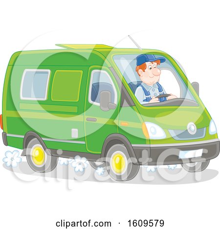 Clipart of a Caucasian Man Driving a Van - Royalty Free Vector Illustration by Alex Bannykh