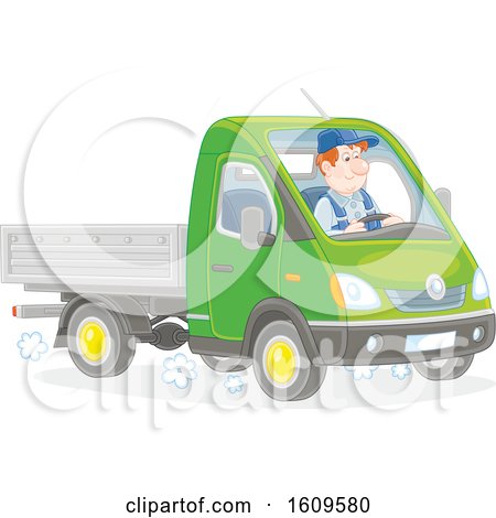 Clipart of a Caucasian Man Driving a Truck - Royalty Free Vector Illustration by Alex Bannykh
