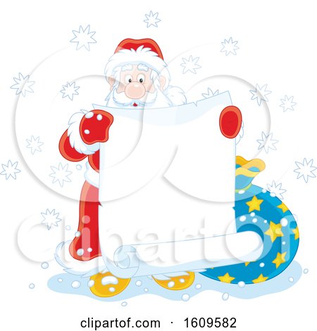 Christmas Clipart of Santa Holding a Blank Scroll Banner - Royalty Free Vector Illustration by Alex Bannykh