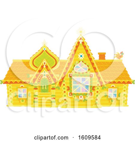 Clipart of an Ornate Fairy Tale Log House - Royalty Free Vector Illustration by Alex Bannykh