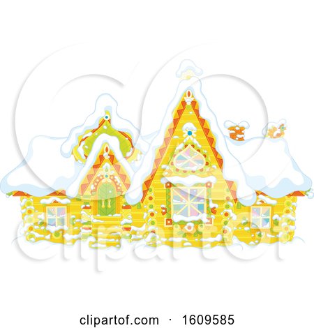 Clipart of a Fairy Tale Log House with Snow - Royalty Free Vector Illustration by Alex Bannykh