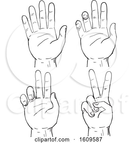 Clipart of a Sketched Progression of a Human Hand Doing a Two Finger V or Victory Sign or Peace Sign - Royalty Free Vector Illustration by patrimonio