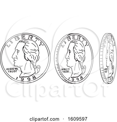 Clipart of a Sketched Sequence of a Spinning Quarter Coin - Royalty Free Vector Illustration by patrimonio