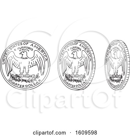 Clipart of a Sketched Sequence of a Spinning Quarter - Royalty Free Vector Illustration by patrimonio