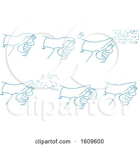 Clipart of a Sketched Sequence of a Hand Popping a Champagne Wine Bottle - Royalty Free Vector Illustration by patrimonio