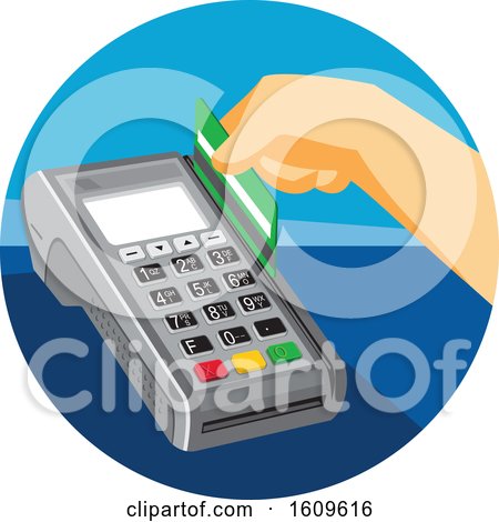 Clipart of a Hand Swiping a Credit Card in a Terminal - Royalty Free Vector Illustration by patrimonio