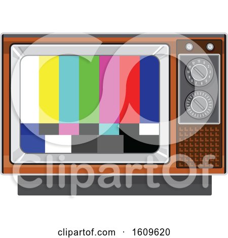 Clipart of a Vintage Box Television Set with Broadcast Test Alert Stripes on the Screen - Royalty Free Vector Illustration by patrimonio