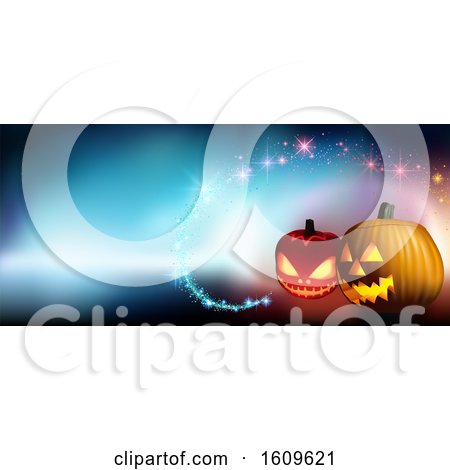 Clipart of a Halloween Background with Magic Lights and Jackolanterns - Royalty Free Vector Illustration by dero