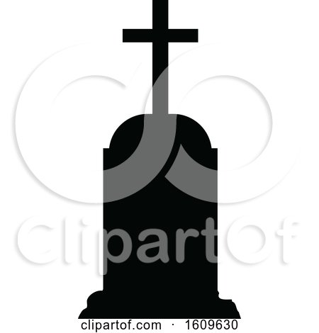 Clipart of a Halloween Tombstone Black and White Silhouette - Royalty Free Vector Illustration by dero