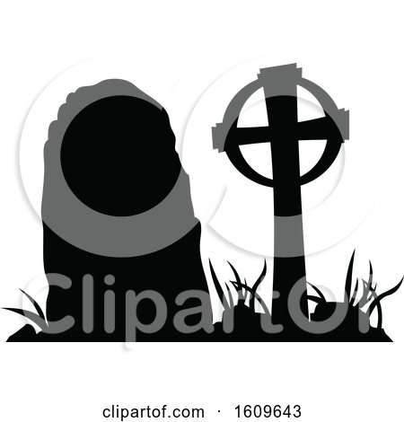 Clipart of a Halloween Tombstone Black and White Silhouette - Royalty Free Vector Illustration by dero