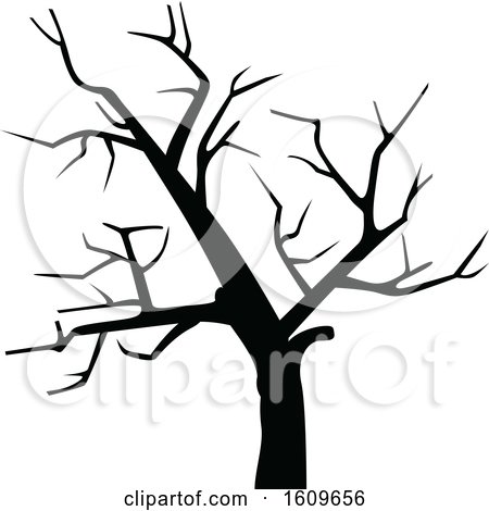 Clipart of a Halloween Bare Tree Black and White Silhouette - Royalty Free Vector Illustration by dero