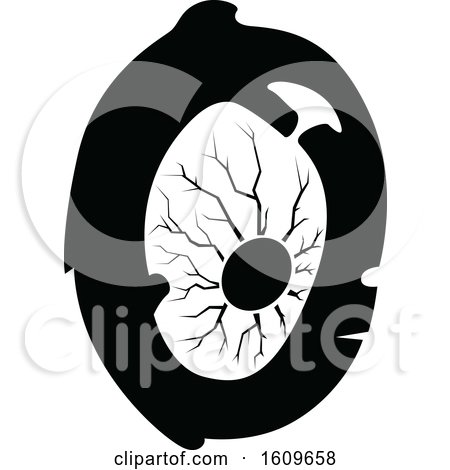 Clipart of a Halloween Eyeball Black and White Silhouette - Royalty Free Vector Illustration by dero