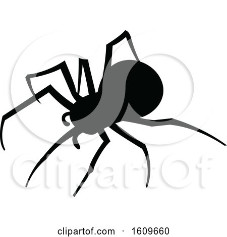Clipart of a Halloween Spider Black and White Silhouette - Royalty Free Vector Illustration by dero