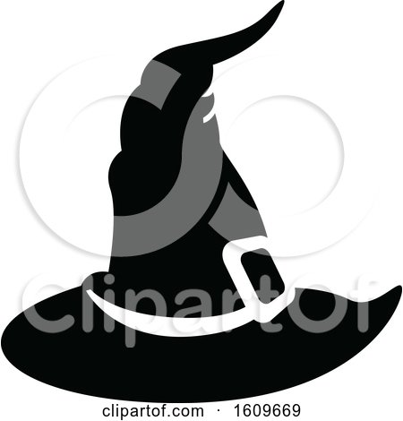 Clipart of a Halloween Witch Hat Black and White Silhouette - Royalty Free Vector Illustration by dero