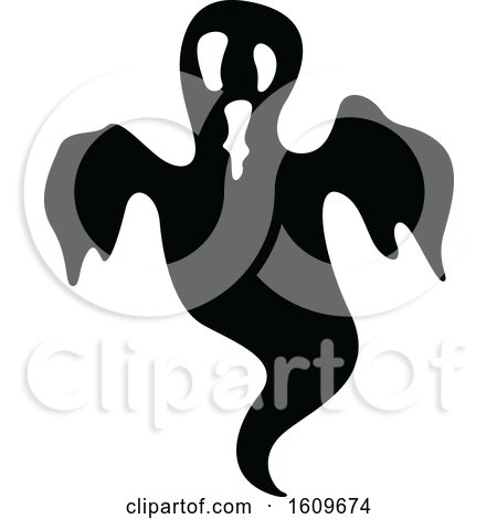 Clipart of a Halloween Ghost Black and White Silhouette - Royalty Free Vector Illustration by dero