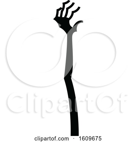 Clipart of a Halloween Zombie Arm Black and White Silhouette - Royalty Free Vector Illustration by dero