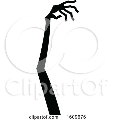 Clipart of a Halloween Zombie Arm Black and White Silhouette - Royalty Free Vector Illustration by dero