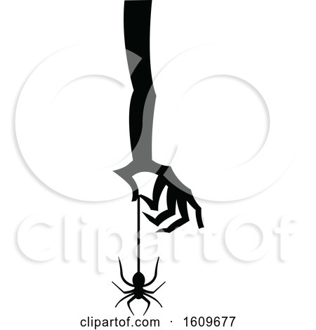 Clipart of a Halloween Hand with a Spider Black and White Silhouette - Royalty Free Vector Illustration by dero