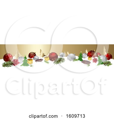 Clipart of a 3d Christmas Website Banner with Baubles and Decorations in Snow - Royalty Free Vector Illustration by dero