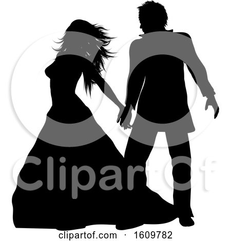 Clipart of a Silhouetted Wedding Couple - Royalty Free Vector Illustration by KJ Pargeter