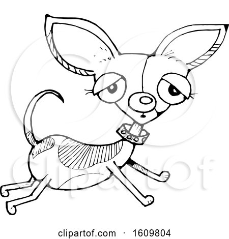 Clipart of a Black and White Running Chihuahua Dog - Royalty Free Vector Illustration by Maria Bell
