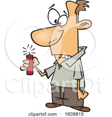 Clipart of a Cartoon White Man Hesitating While Holding Dynamite - Royalty Free Vector Illustration by toonaday
