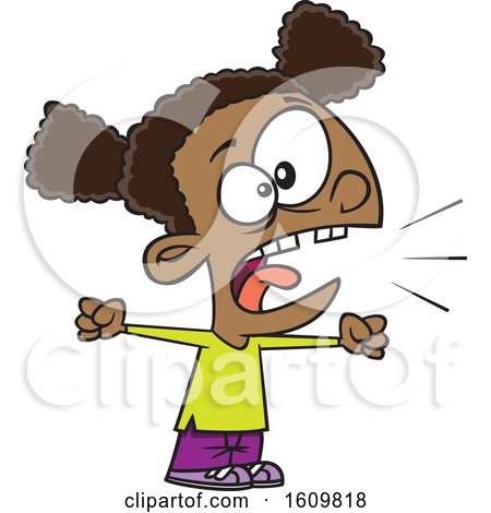 Clipart of a Cartoon Black Girl Yelling - Royalty Free Vector Illustration by toonaday