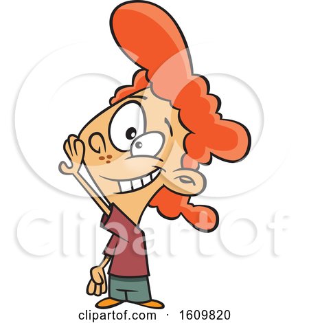 Clipart of a Cartoon Red Haired White Girl Holding a Hand up for a High Five - Royalty Free Vector Illustration by toonaday