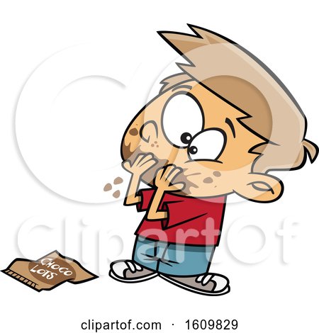 Clipart of a Cartoon White Boy Pigging out on Chocolate Day - Royalty Free Vector Illustration by toonaday