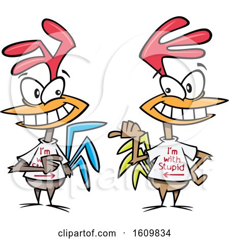 Clipart of Cartoon Chickens Wearing I'm with Stupid Shirts - Royalty Free Vector Illustration by toonaday