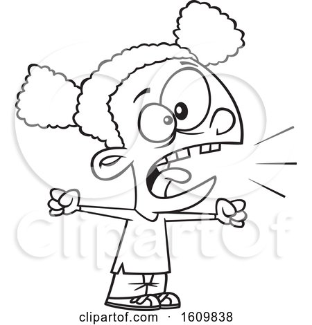 Clipart of a Cartoon Black and White Black Girl Yelling - Royalty Free Vector Illustration by toonaday