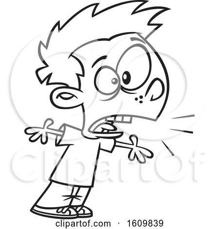 Clipart of a Cartoon Black and White Boy Yelling - Royalty Free Vector Illustration by toonaday