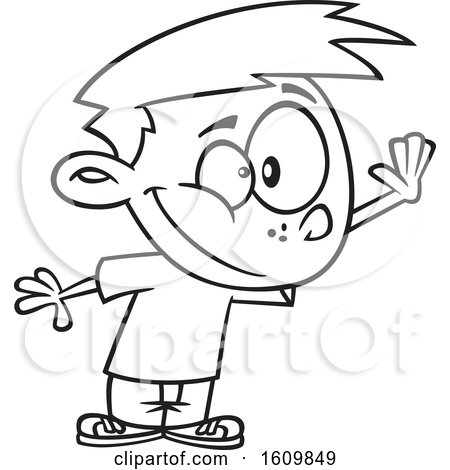 Clipart of a Cartoon Black and White Boy Holding up a Hand for a High Five - Royalty Free Vector Illustration by toonaday