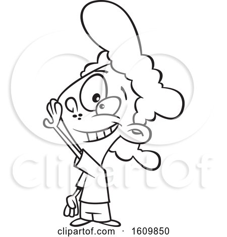 Clipart of a Cartoon Black and White Girl Holding a Hand up for a High Five - Royalty Free Vector Illustration by toonaday