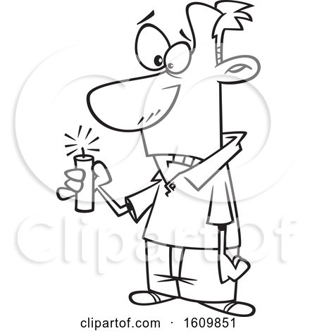 Clipart of a Cartoon Black and White Man Hesitating While Holding Dynamite - Royalty Free Vector Illustration by toonaday