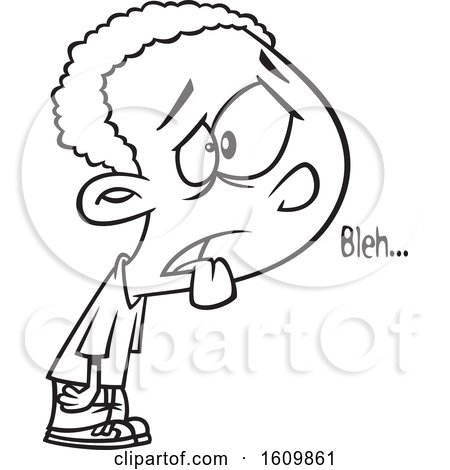 Clipart of a Cartoon Black and White Black Boy Making a Bleh Sound - Royalty Free Vector Illustration by toonaday
