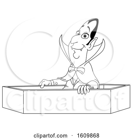 Clipart of a Black and White Vampire Rising from a Coffin - Royalty Free Vector Illustration by yayayoyo